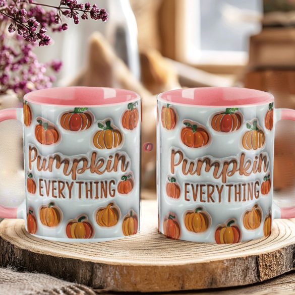 Őszi mintás bögre 3D pufi hatású "Pumpkin Everything" rózsaszín