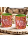 Őszi mintás bögre 3D pufi hatású "Hello Fall" zöld
