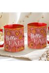 Őszi mintás bögre 3D pufi hatású "Hello Fall" red