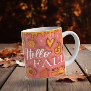   Őszi mintás bögre 3D pufi hatású "Hello Fall" kerámia