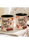 Őszi mintás bögre 3D pufi hatású "Hello Fall Y'all" fekete