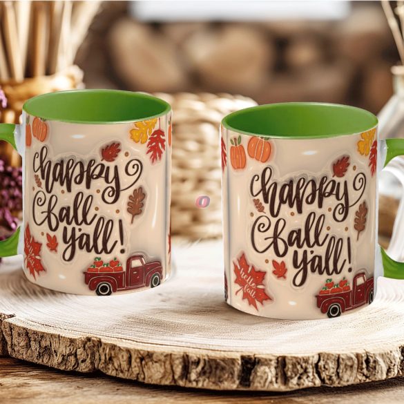 Őszi mintás bögre 3D pufi hatású "Hello Fall Y'all" zöld