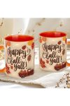 Őszi mintás bögre 3D pufi hatású "Hello Fall Y'all" Narancs
