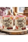 Őszi mintás bögre 3D pufi hatású "Hello Fall Y'all" rózsaszín