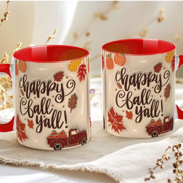 Őszi mintás bögre 3D pufi hatású "Hello Fall Y'all" red