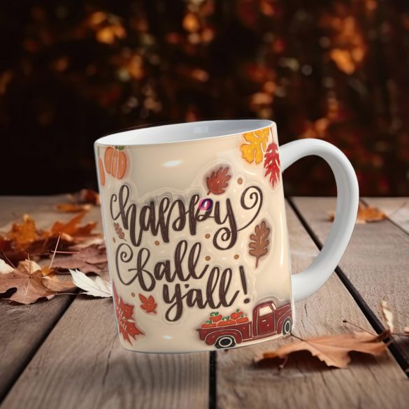 Őszi mintás bögre 3D pufi hatású "Hello Fall Y'all" kerámia