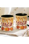 Őszi mintás bögre 3D pufi hatású "Cozy Season" fekete