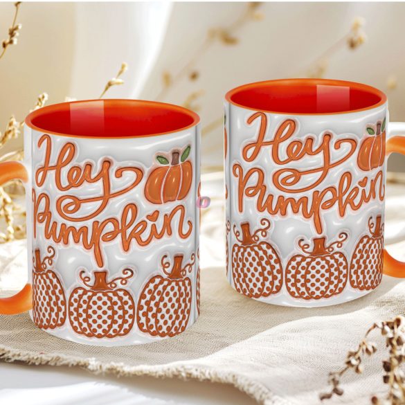Őszi mintás bögre 3D pufi hatású "Hey Pumpkin"  Narancs