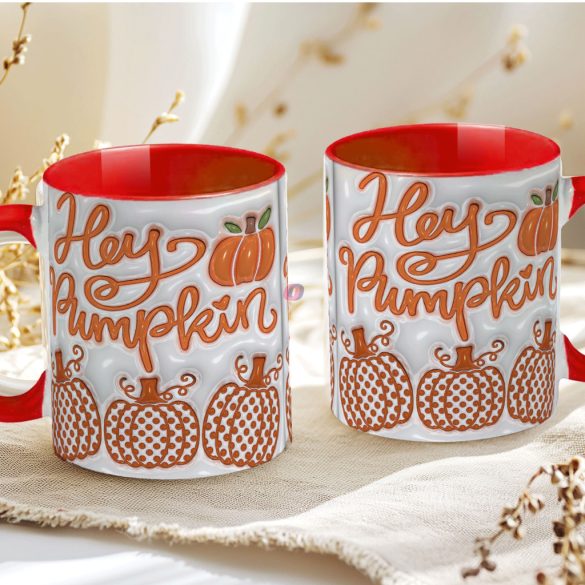 Őszi mintás bögre 3D pufi hatású "Hey Pumpkin" red