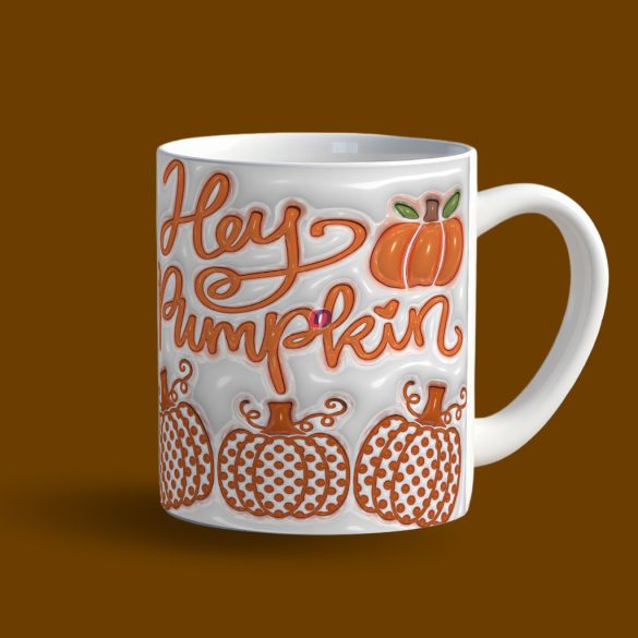 Őszi mintás bögre 3D pufi hatású "Hey Pumpkin" kerámia