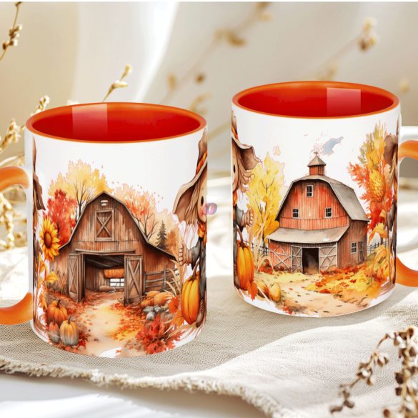 Őszi mintás bögre HD "Farmhouse" Narancs