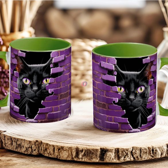 Halloween mintás bögre HD "Black Cat" zöld