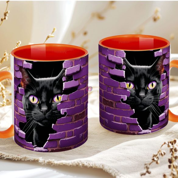 Halloween mintás bögre HD "Black Cat" Narancs