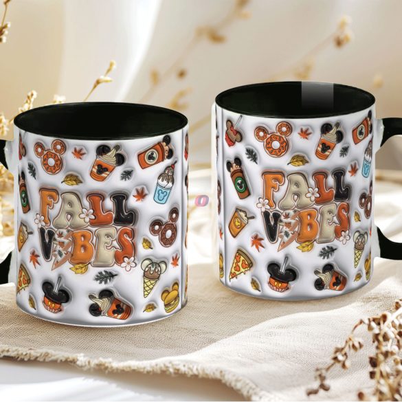 Őszi mintás bögre 3d Pufi hatású "Fall Vibes" fekete