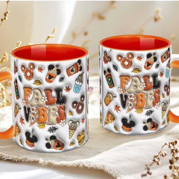 Őszi mintás bögre 3d Pufi hatású "Fall Vibes" Narancs