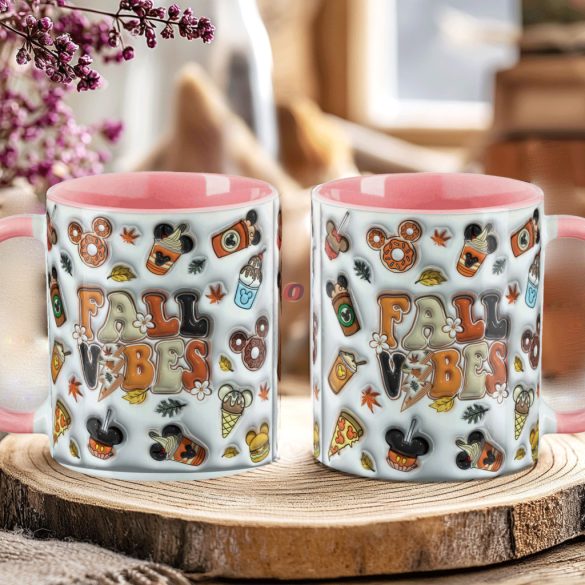 Őszi mintás bögre 3d Pufi hatású "Fall Vibes" rózsaszín