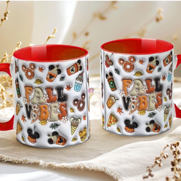 Őszi mintás bögre 3d Pufi hatású "Fall Vibes" red