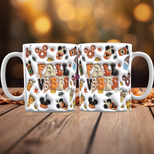 Őszi mintás bögre 3d Pufi hatású "Fall Vibes" kerámia