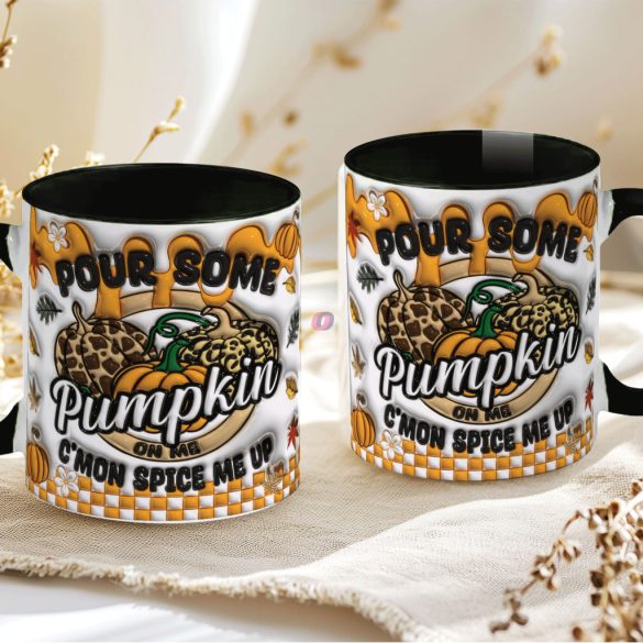 Őszi mintás bögre 3d Pufi hatású "Pour Some Pumpkin" fekete