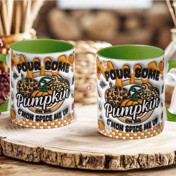 Őszi mintás bögre 3d Pufi hatású "Pour Some Pumpkin" zöld