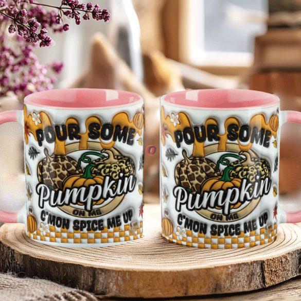 Őszi mintás bögre 3d Pufi hatású "Pour Some Pumpkin" rózsaszín