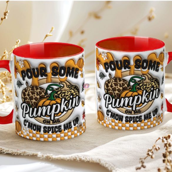 Őszi mintás bögre 3d Pufi hatású "Pour Some Pumpkin" red