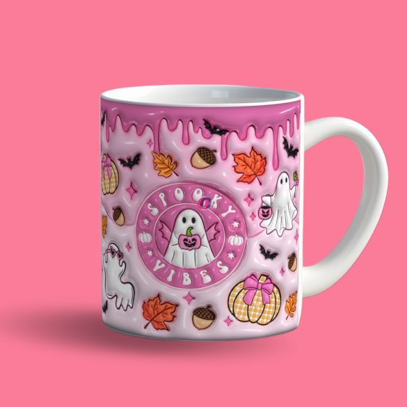 Őszi mintás bögre 3D pufi hatású "Spooky vibes" kerámia