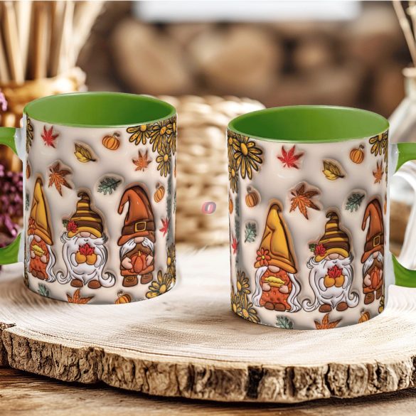 Őszi mintás bögre 3D pufi hatású "Gnomes" zöld
