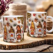   Őszi mintás bögre 3D pufi hatású "Gnomes" kerámia