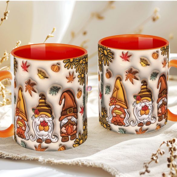 Őszi mintás bögre 3D pufi hatású "Gnomes" narancssárga