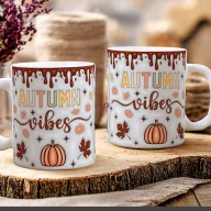   Őszi mintás bögre 3D pufi hatású "Autumn Vibes" kerámia