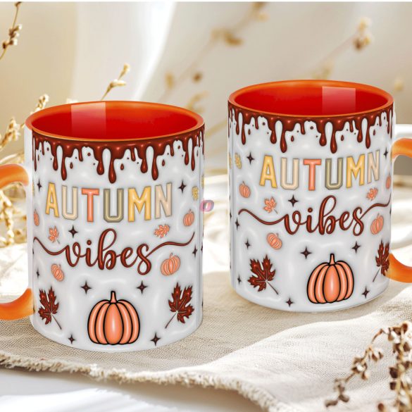 Őszi mintás bögre 3D pufi hatású "Autumn Vibes" narancssárga