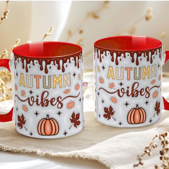 Őszi mintás bögre 3D pufi hatású "Autumn Vibes" red