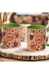 Őszi mintás bögre 3D pufi hatású "Fall vibes Coffe" zöld