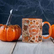   Őszi mintás bögre 3D hatású pufi "Fall vibes Coffe" narancssárga füllel