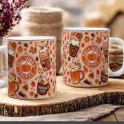   Őszi mintás bögre 3D pufi hatású "Fall vibes Coffe" kerámia