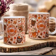   Őszi mintás bögre 3D pufi hatású "Fall vibes Coffe" kerámia