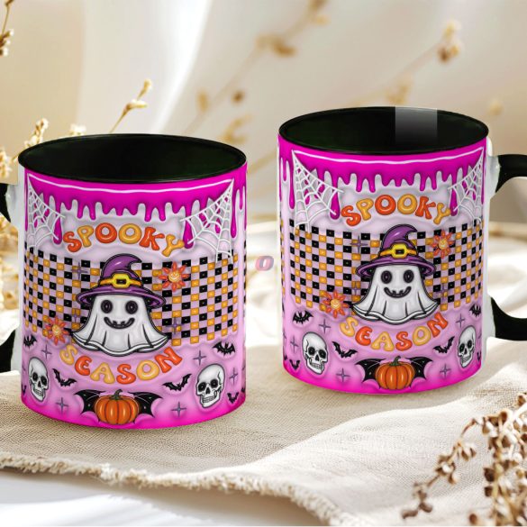 Őszi mintás bögre 3D pufi hatású "Spooky Season"  fekete