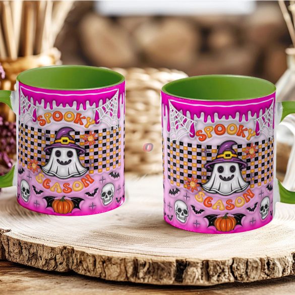 Őszi mintás bögre 3D pufi hatású "Spooky Season"  zöld