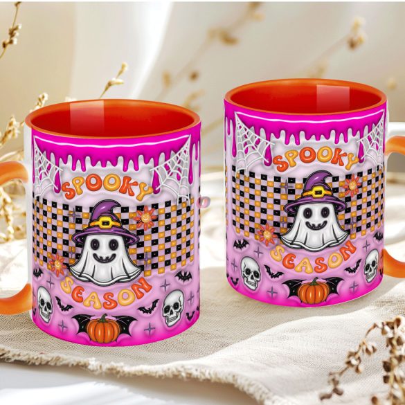 Őszi mintás bögre 3D pufi hatású "Spooky Season"  narancssárga