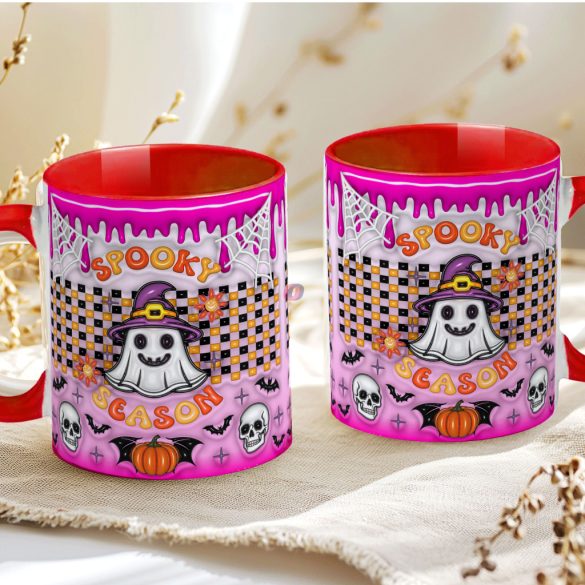 Őszi mintás bögre 3D pufi hatású "Spooky Season"  red