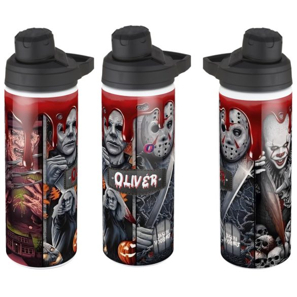 Halloween mintás sportkulacs Egyedi névvel Horror karakterekkel