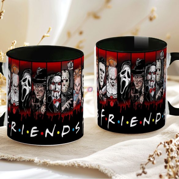 Halloween mintás bögre "Friends" Horror karakterekkel fekete