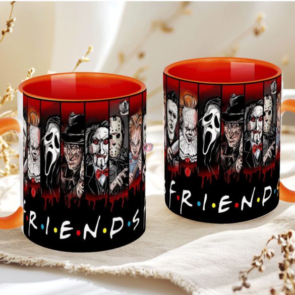 Halloween mintás bögre "Friends" Horror karakterekkel Narancs