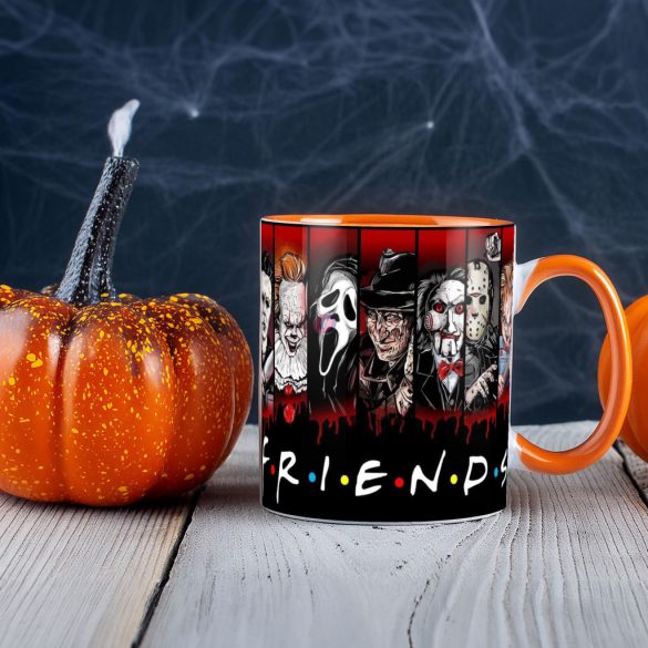 Halloween mintás bögre "Friends" Horror karakterekkel Narancssárga