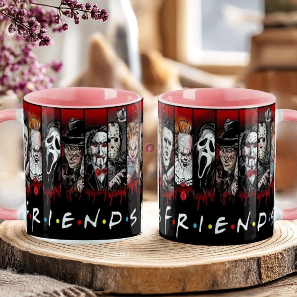 Halloween mintás bögre "Friends" Horror karakterekkel rózsaszín