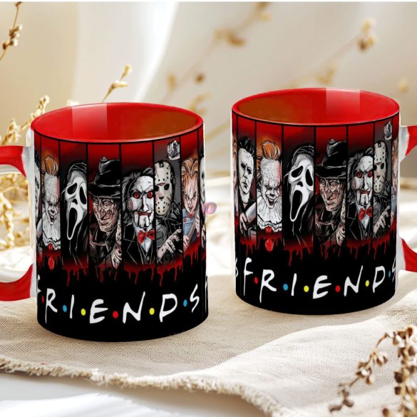 Halloween mintás bögre "Friends" Horror karakterekkel red