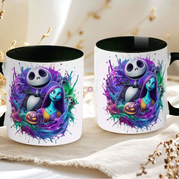 Halloween mintás bögre "Jack and Sally" fekete