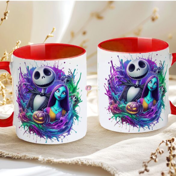 Halloween mintás bögre "Jack and Sally" red