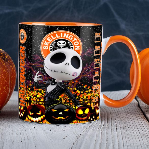 Halloween mintás bögre Skellington Coffe Narancssárga